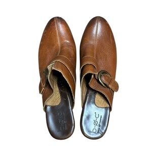 BOC Brown Leather Heeled Clogs/ Mules With Side Buckle Size 10 Slip On